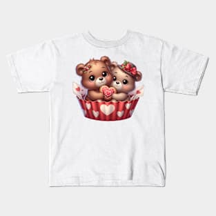 Valentine Grizzly Bear Couple In A Cupcake Kids T-Shirt